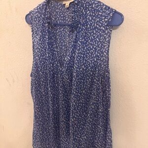 ON-34th Blue & White Leaf Print Sleeveless Blouse - Size 3X